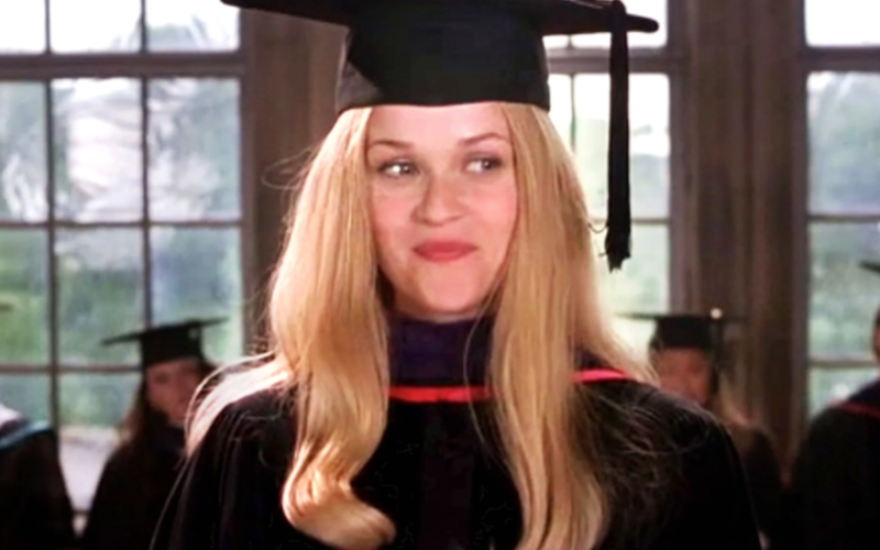 legally blonde, elle woods. reese witherspoon, graduation, higher education, university